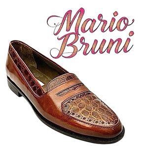 Mario Bruni Mens Loafer Slip On Cognac Leather-Crocodile Size 8 M Pre-Owned